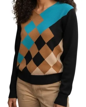 SI-IAE Cashmere Black Sweater With Criss Cross Faux‎ Suede L/S EUC Size Small thumbnail 1