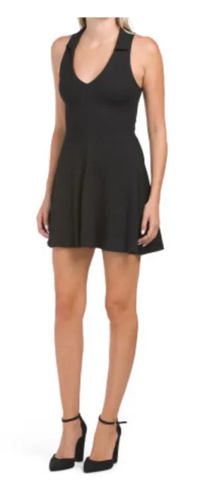 Zara black skater mini ribbed dress M thumbnail 1