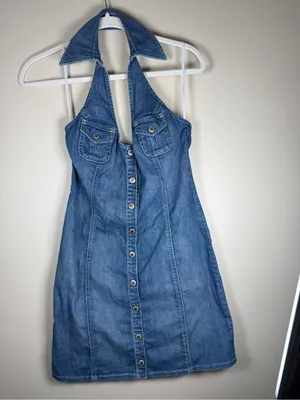 Y2K Vintage Guess Sexy Button Down Denim Mini Dress Size 9 thumbnail 2