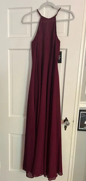 Maxi dress in red wine color - cute mesh back and mock halter top thumbnail 1