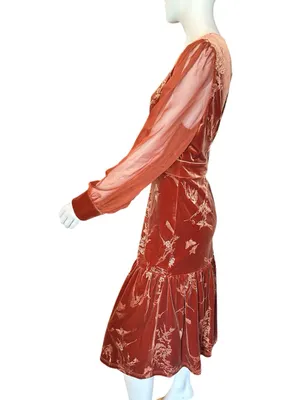 Fehaute Velvet Crew Neck Mermaid Midi Dress 12 Brown/Rust NWT IN PACKAGE thumbnail 3