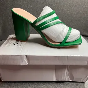 Unbranded Heeled Sandals‎ Strappy Square Toe Block Heel Size 7.5 Green thumbnail 1