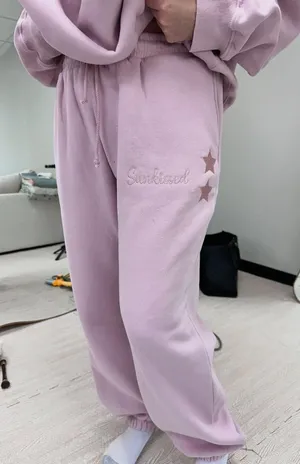 Sunkissed Coconut Brand New Release Powder Purple Embroidered Sweatpants thumbnail 1