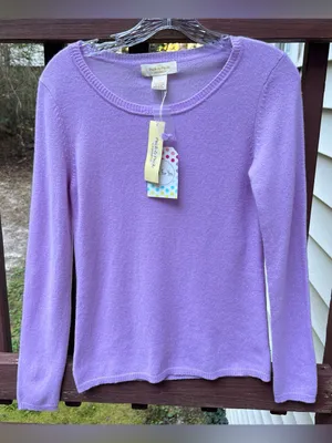 Peck & Peck Women L/S Pullover 2 Ply 100% Cashmere Lilac Sweater,Minimalist|Sz:S thumbnail 1