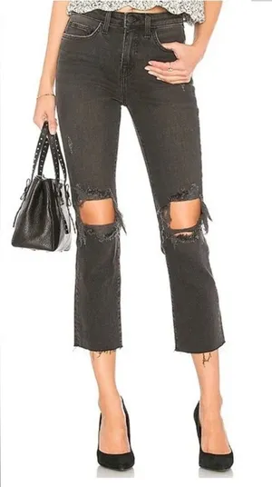 L’Agence Audrina Straight High Rise Jeans black‎ ripped knee Sz 26 thumbnail 1