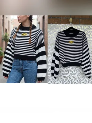 UNIF Logo Striped Oversized Sleeve Crop Sweater Medium Y2K Indie Sleaze thumbnail 2