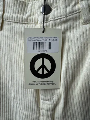 Madhappy Alumni Corduroy Pants Straight Leg Collegiate Embroidered 32 Cream NEW thumbnail 5