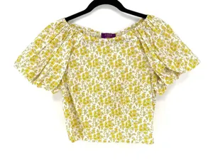J.Crew Liberty Fabric Floral Puff Sleeve Smocked Crop Top Yellow White Size 8‎ thumbnail 1