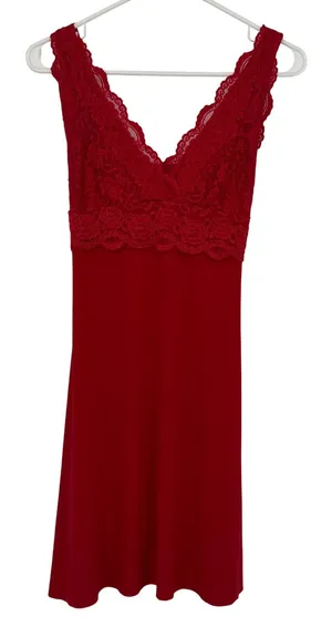 Chemise Nightie Slip Dress Women Small Red Lace‎ V-Neck Tie Back Mini Romantic thumbnail 1