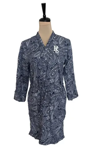 Ralph Lauren Blue Paisley Cotton Terry Lined Robe XS/S Monogrammed Loungewear thumbnail 1