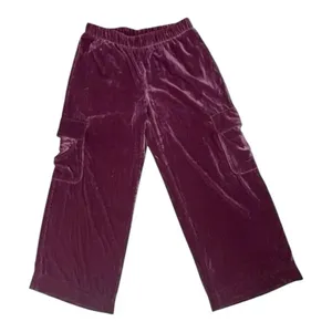 Women Purple Velvet Pants Size L Wide Leg Elastic Waist Lounge Pull-on thumbnail 1