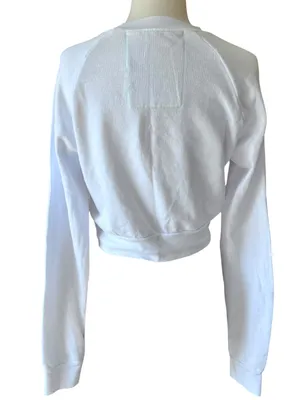 Aviator Nation White Cropped Sweatshirt Small Lightning Bolt Raglan Pullover USA thumbnail 10