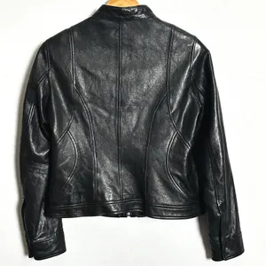 Wilson's Genuine Leather Biker Jacket Womens Medium Black Cafe Racer Moto Bomber thumbnail 5