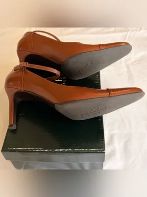 Lauren Ralph Lauren Belinda Cognac Brown Leather Mary Jane Heels Size 8.5 B thumbnail 5