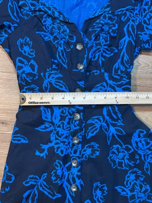 Free People 0 Blue Floral Linen Blend Button Front Tie Waist Dress Pockets thumbnail 8