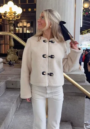 Zara Jacket coat teddy fur ivory cream cropped toggle thumbnail 3