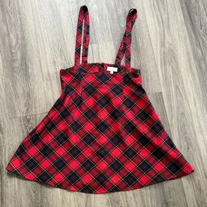 Modcloth Red and Black Plaid Skirt Large Overall Skirt with Suspenders thumbnail 2