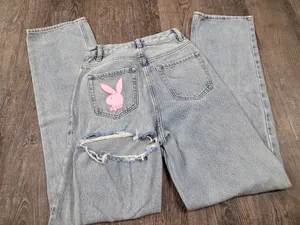 Playboy Bunny Jeans by Pacsun Light Wash Grunge Straight Leg Size 25 thumbnail 2