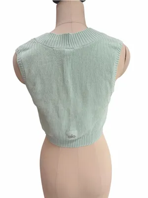 ALO supernatural sweater Mint Ribbed Sleeveless Knit Crop Top small thumbnail 3