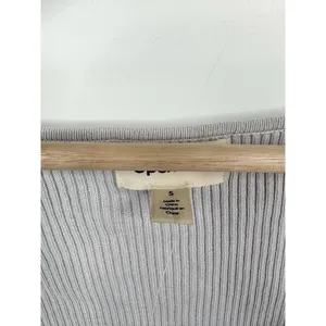 Open Edit Womens Size S Light Grey Ribbed Square V-Neck Fitted Long Sleeve Top thumbnail 5