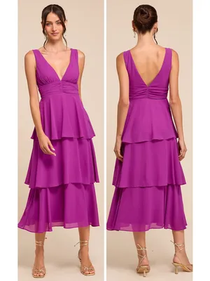 Lulus Celebration Time Purple Sleeveless Tiered Midi Dress Size Medium Cocktail thumbnail 2