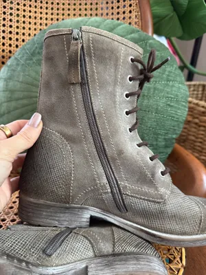 ROAN Affair P Taupe Suede Leather Lace Up Side Zip Military Granny Grunge Boots thumbnail 7