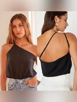 Lulus Stylin' Babe Black One-shoulder Cowl Back Bodysuit Women's Size S thumbnail 2