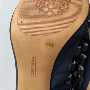 Vince Camuto Navy Leather 9M Laced 3" Block Heel Open Toe Shoes thumbnail 5