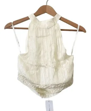 Lovers + Friends Cream Pleated Halter Cutout‎ Top XL thumbnail 1