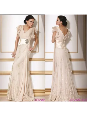 NWT‎ JOVANI EVENING 71789 lace rhinestone brooch waist gown thumbnail 2