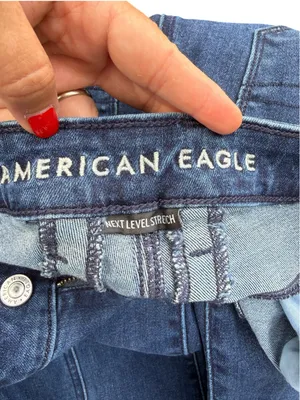 American Eagle Festival Flare Jeans 70s Boho Front Seam Slit Hem Dark Wash 8 thumbnail 10
