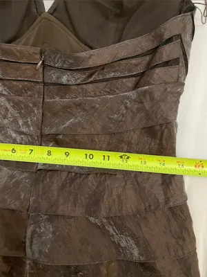 Caché Vintage Y2K Bronze Metallic Halter Dress Womens 8 Petal Tiered Midi thumbnail 8