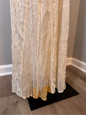 Starina Cream Lace Overlay Dress Large Floral Pleated Bridal Vintage Bohemian thumbnail 6