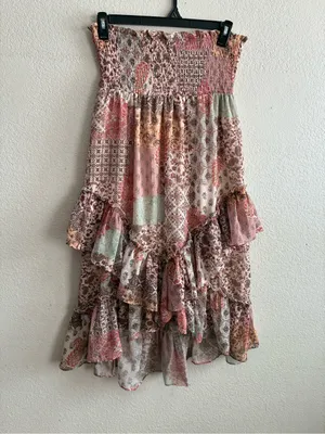 Life Boho Patchwork Ruffle Convertible Dress/Skirt Blush Multi L Pink Size L thumbnail 10