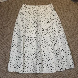 NWT LOFT Polka Dot Linen Blend Midi Skirt White Black Side Zip Slit Size 4 thumbnail 1