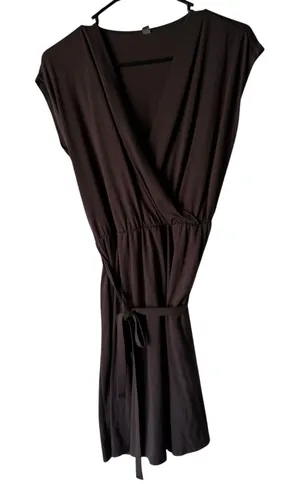 Uniqlo Brown Sleeveless Faux Wrap Dress‎ with Belt Size Small Clean Girl thumbnail 1