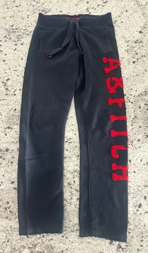 Abercrombie & Fitch Y2K Navy Blue Red Spellout Wide Leg Sweatpants XS thumbnail 1