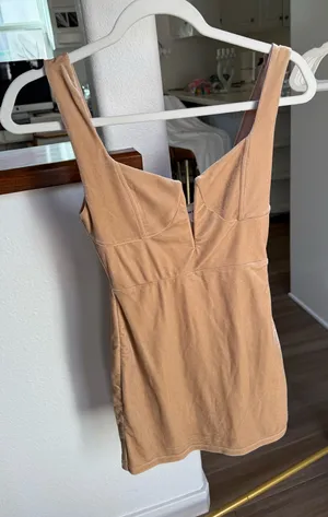 Super down velvet tan mini dress thumbnail 1