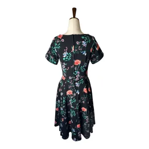 Eva Rose Dress Women Small Black Floral Fit And Flare‎ Midi Boho Cottage Retro thumbnail 2
