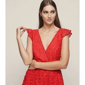 Reiss Abrianna Red Lace V-Neck Cap Sleeve Cocktail Dress Size 4 thumbnail 2