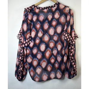 Chico's shirt womens 1 US 8 ikat sheer medium victorian cottagecore career thumbnail 8