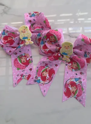 Adorable set of 2 Strawberry Shortcake-inspired hair bows thumbnail 1