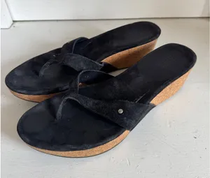 UGG‎ Brooks black suede cork wedge sandals Size 8 thumbnail 1