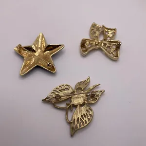 Lot Of 3 Vintage - Modern Brooch Pins Gold Tone / Black - Bow, Butterfly, Star thumbnail 12
