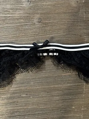 Victoria's Secret Black Lace Garter Belt with White-Trim Elastic thumbnail 2