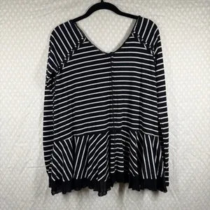 Free People We The Free‎ Black White Striped Stargazer Ribbed Top thumbnail 5