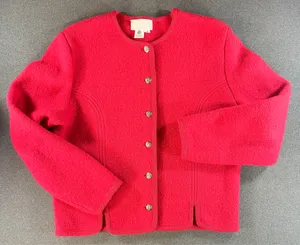 Vintage 1970s Wool Cardigan SIZE 14 100% Pure Wool Moffat Woollens Red Bouclé thumbnail 1