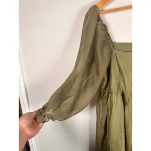 Storia Babydoll Dress Women L Olive Green Clip Dot Puff Sleeve fairy JD2443AD thumbnail 2