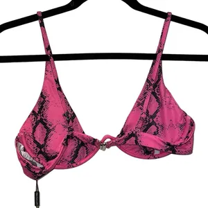 NWT‎ PrettyLittleThing Pink Snakeskin Underwire Plunge Bikini Top Medium thumbnail 3