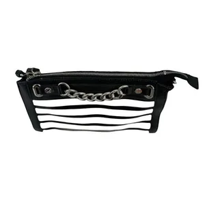 Emma‎ Fox Crossbody Bag Womens Purse Black White Striped Leather Chain Nautical thumbnail 4
